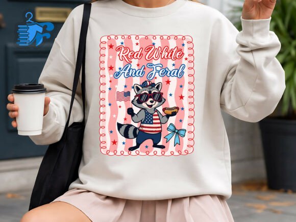 Red White and Feral SVG, Funny Raccoon Review